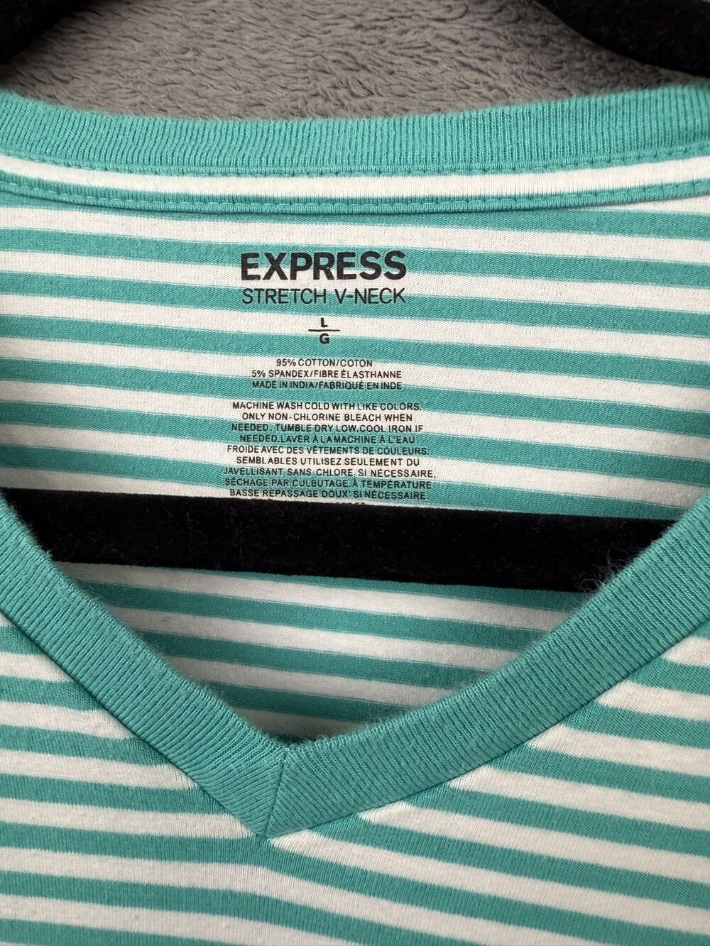 Express Mens Shirt Large Teal/White Striped V-Neck - stretchy fee - Picture 4 of 7
